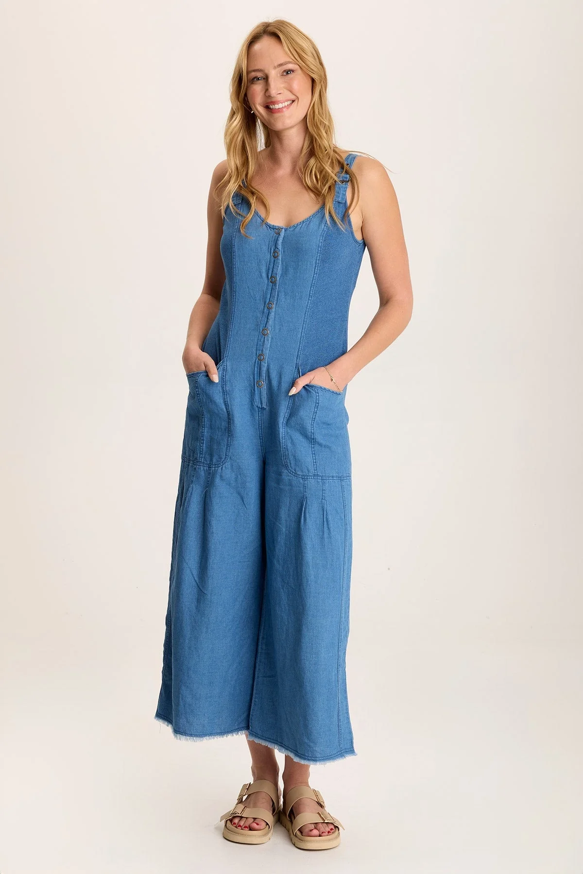 Jalila Mock-Denim Jumpsuit in Indigo Twill - Puhuasuan