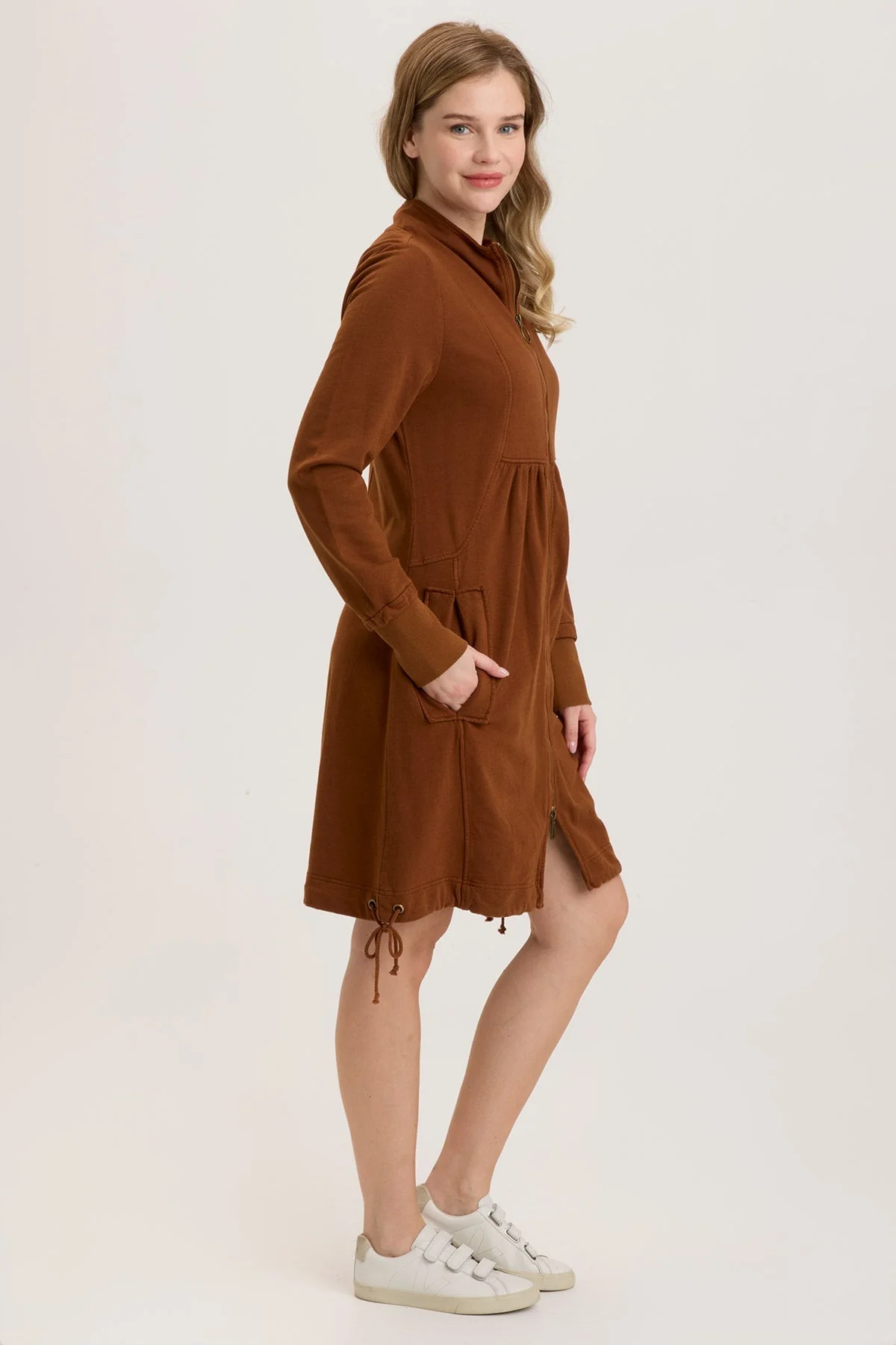Fleece Funnel-Neck Longcoat - Puhuasuan