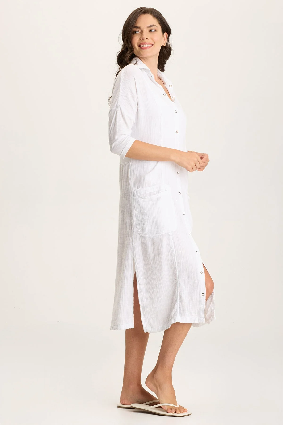 Hogue Gauze Duster Dress with Snap Front - Puhuasuan