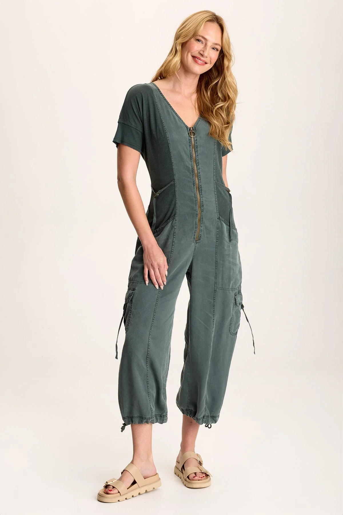 Naveen Short Sleeve Twill Banded Jumpsuit - Puhuasuan