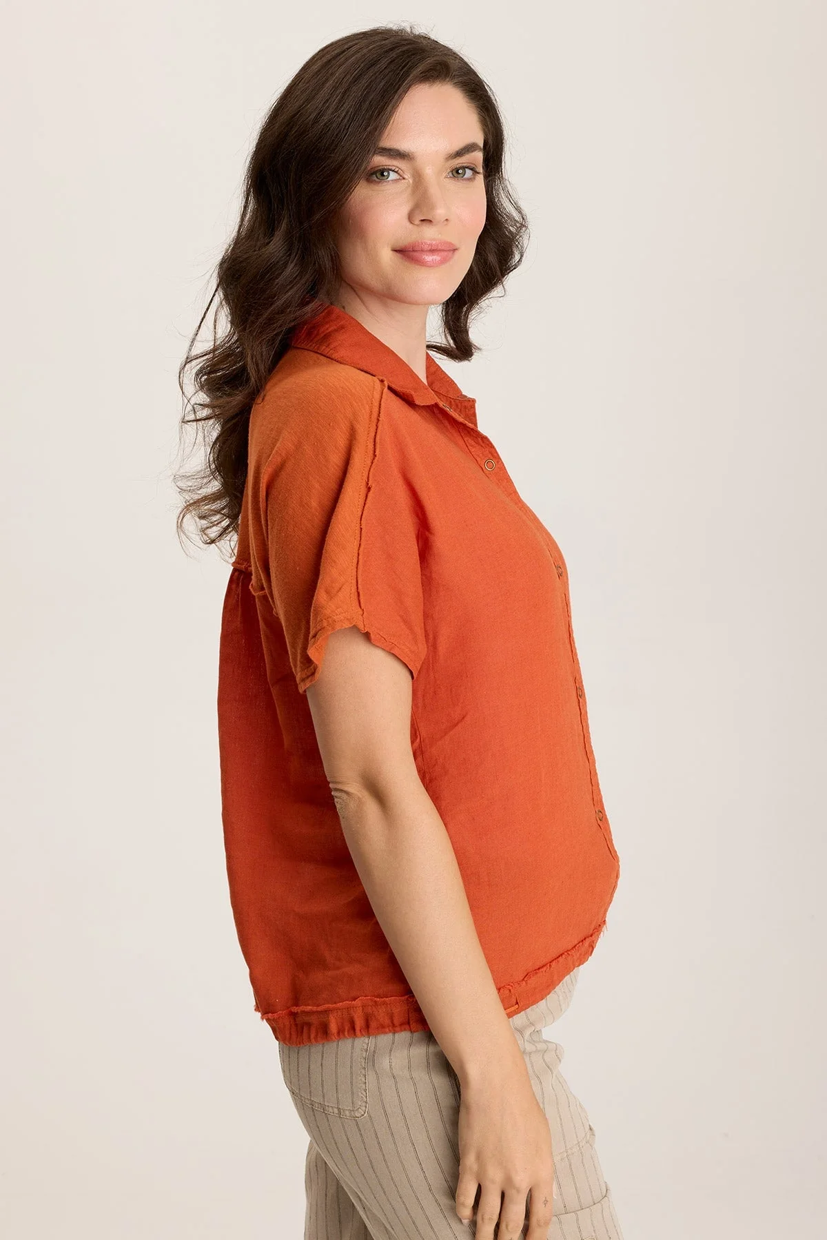 Inola Linen Cinched Button-Up Top - Puhuasuan