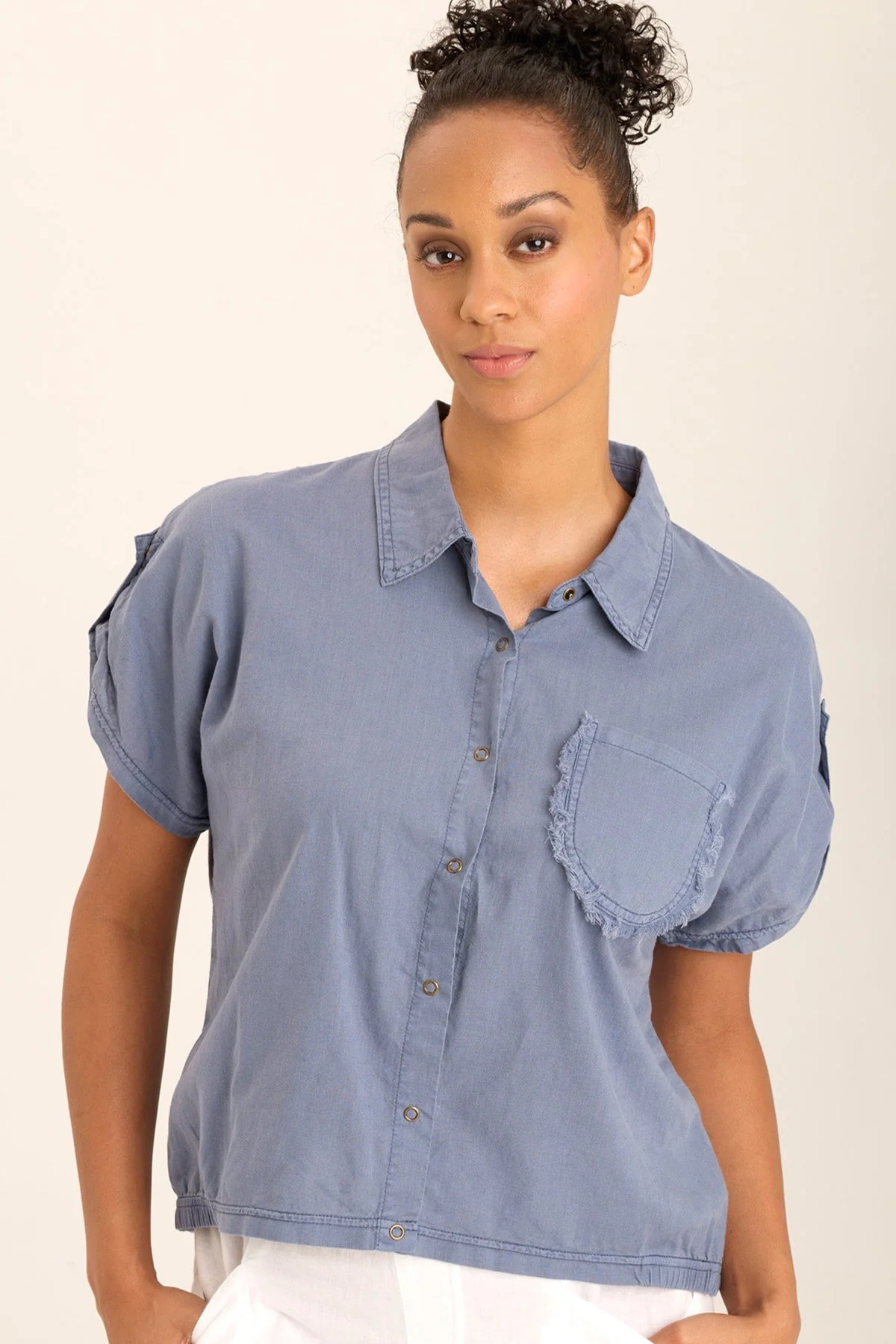 Abner Linen/Jersey Button-Up Top - Puhuasuan