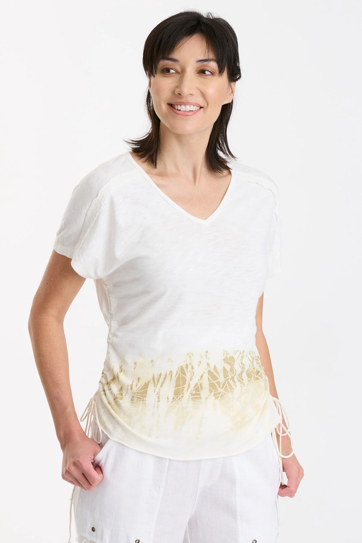 Diggory Cinched Cord V-Neck Jersey Tee - Puhuasuan