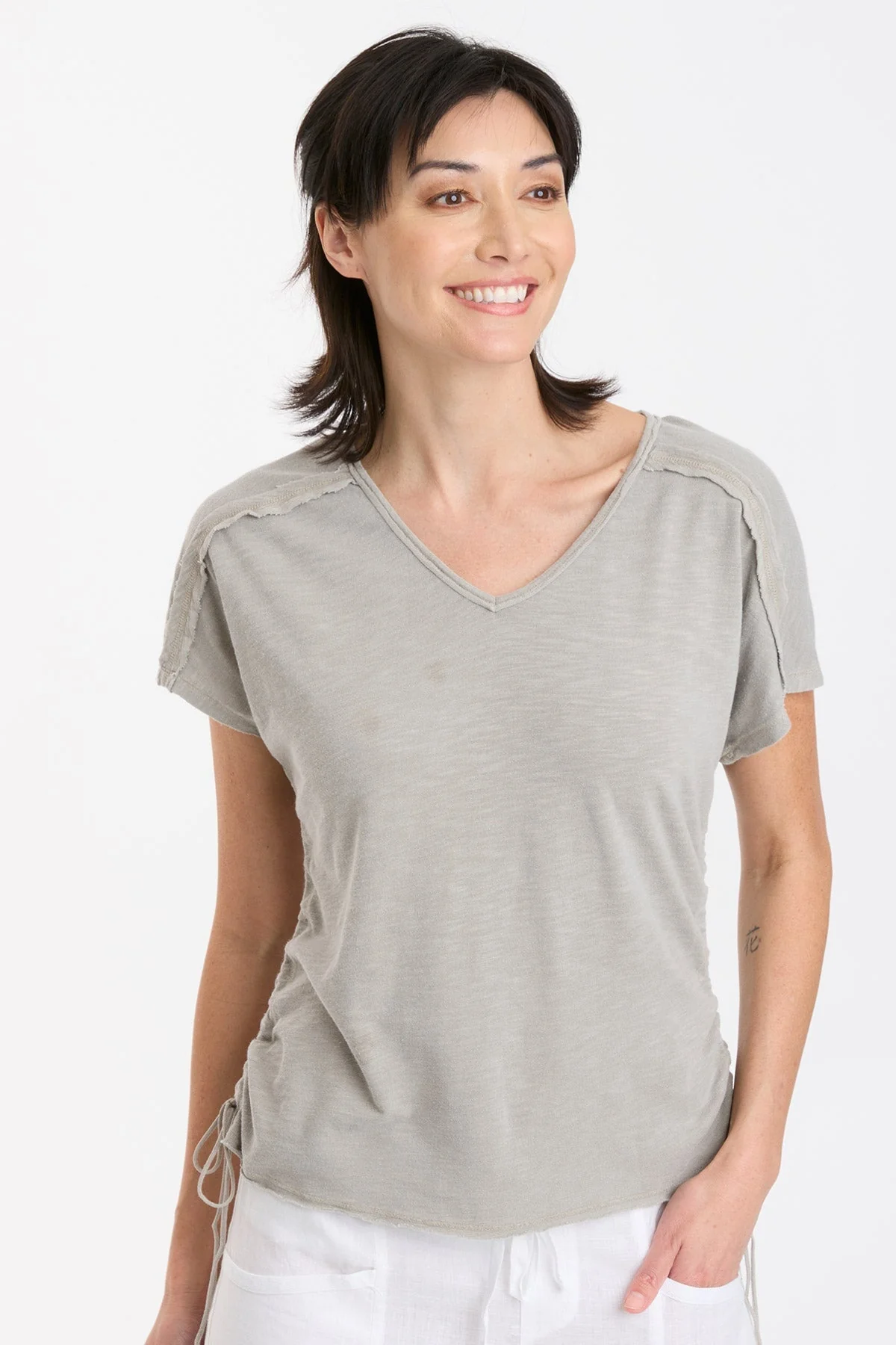 Diggory Cinched Cord V-Neck Jersey Tee - Puhuasuan