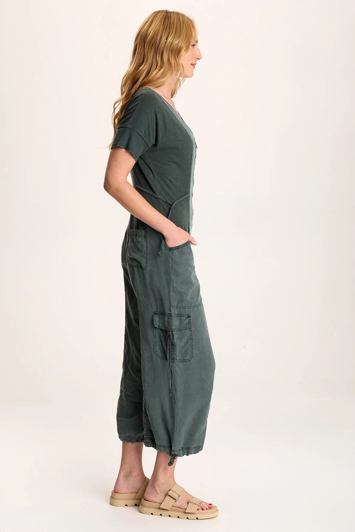 Naveen Short Sleeve Twill Banded Jumpsuit - Puhuasuan
