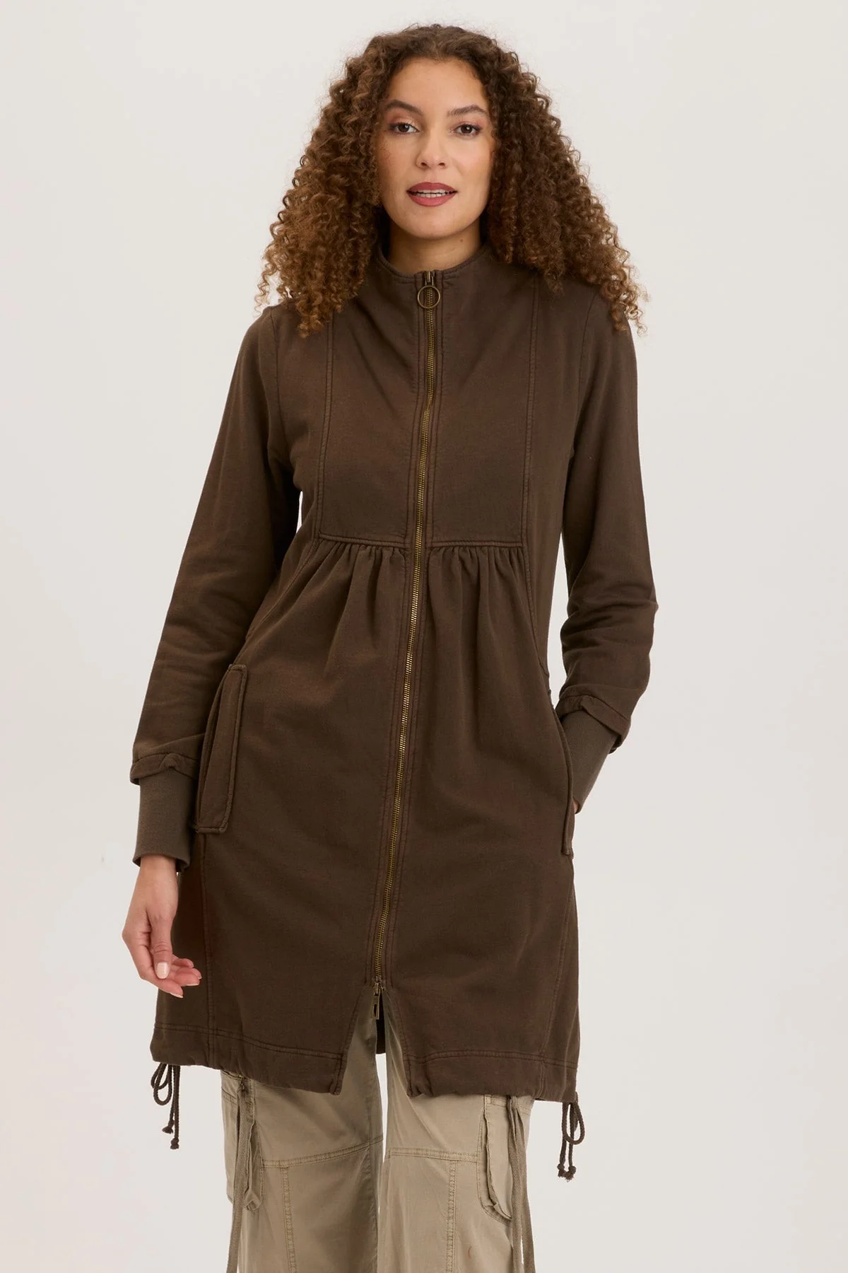Fleece Funnel-Neck Longcoat - Puhuasuan
