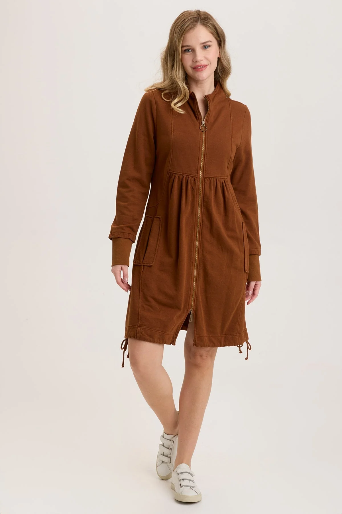 Fleece Funnel-Neck Longcoat - Puhuasuan