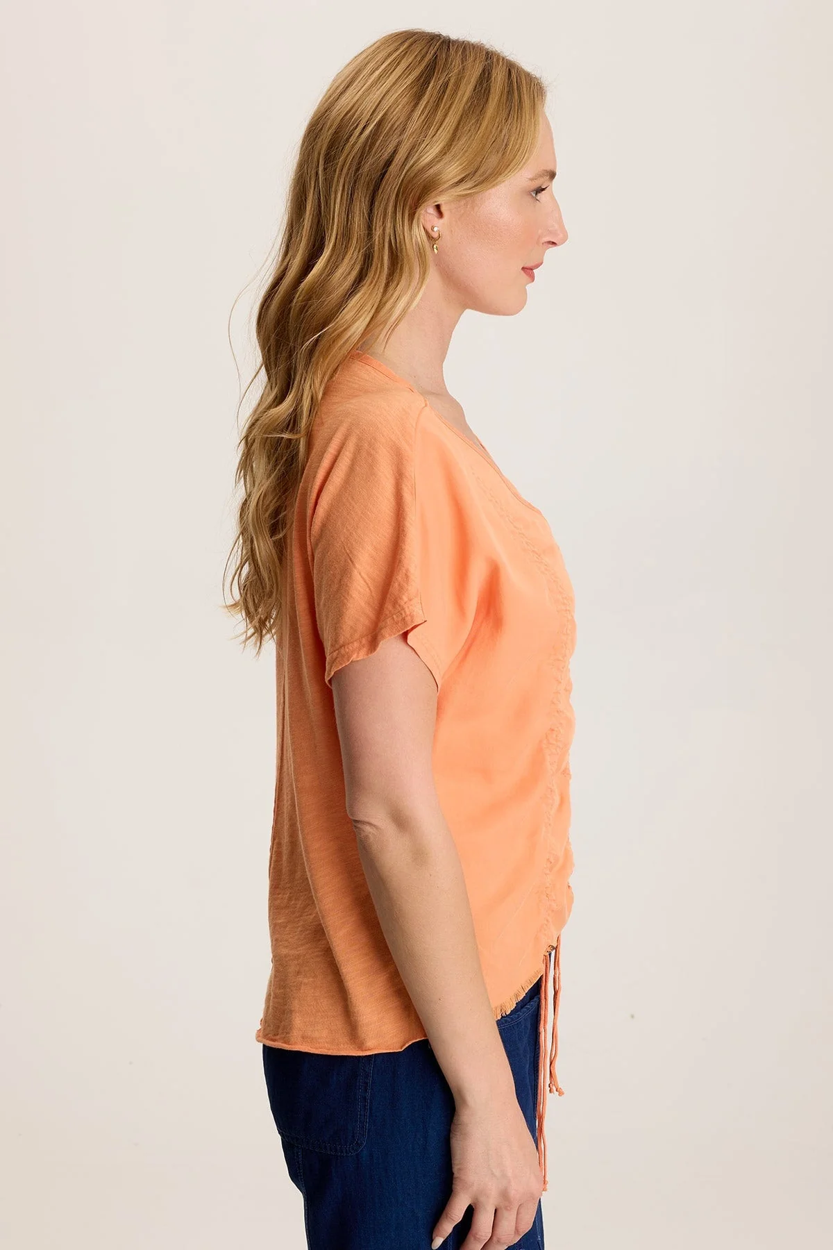 Werner Twill Ruched Cord Relaxed V-Neck Tee - Puhuasuan