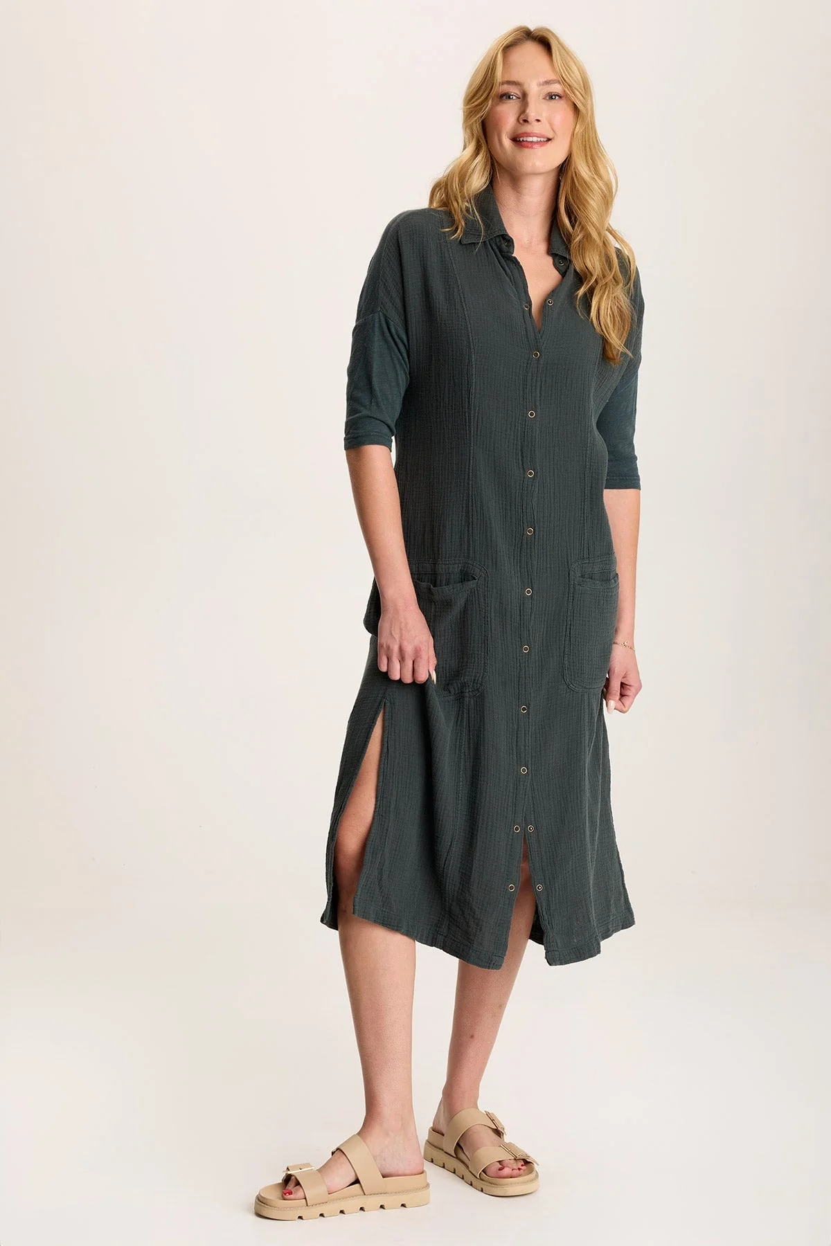 Hogue Gauze Duster Dress with Snap Front - Puhuasuan