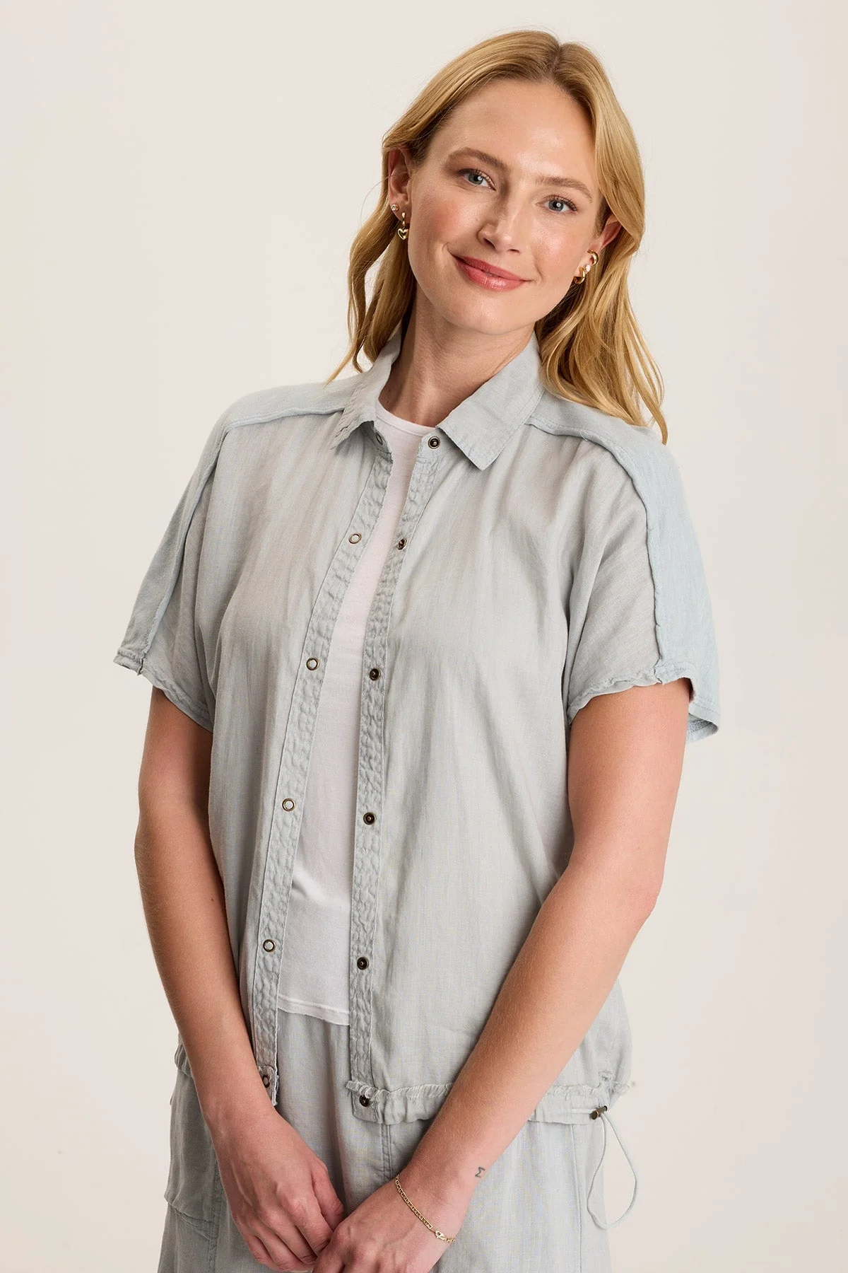 Inola Linen Cinched Button-Up Top - Puhuasuan