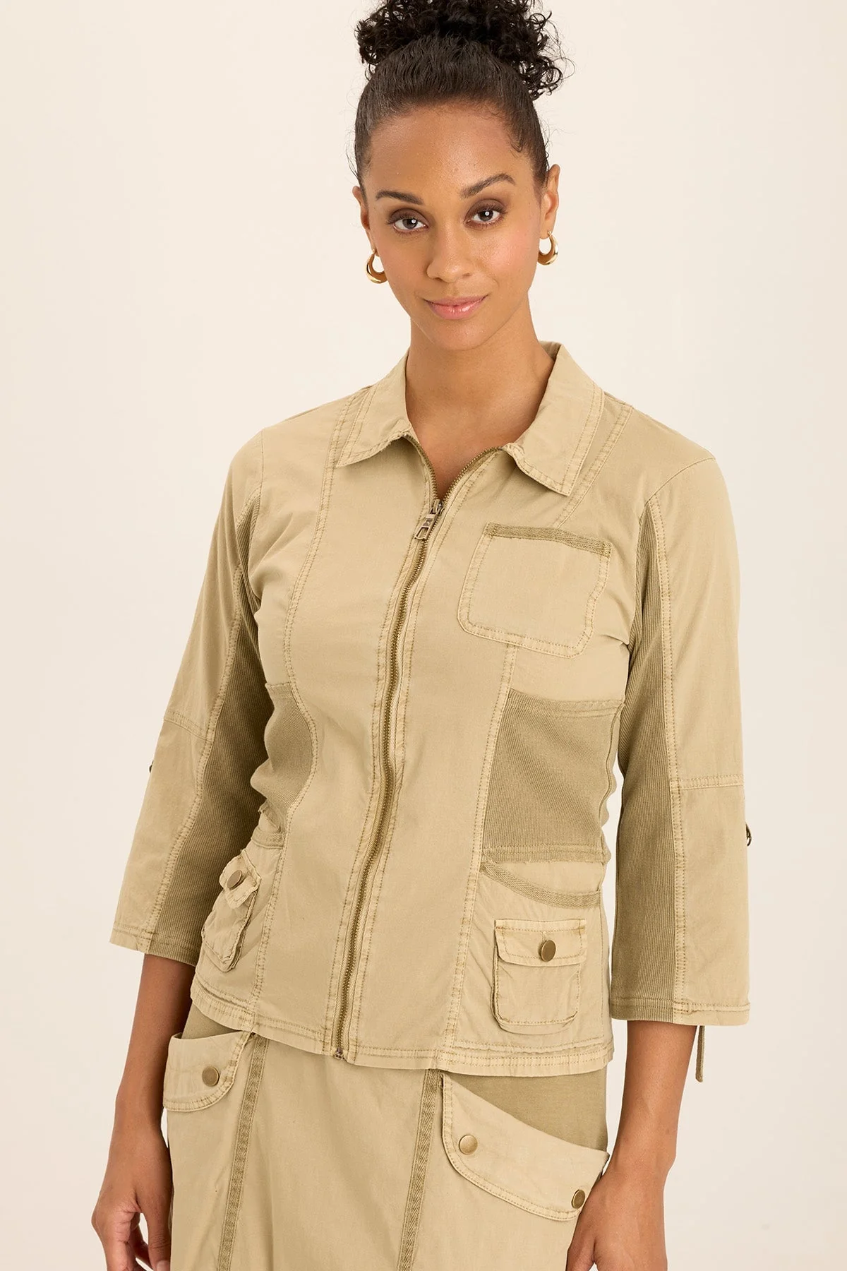 Wexel Poplin/Stretch Rib Fitted Cargo Jacket - Puhuasuan