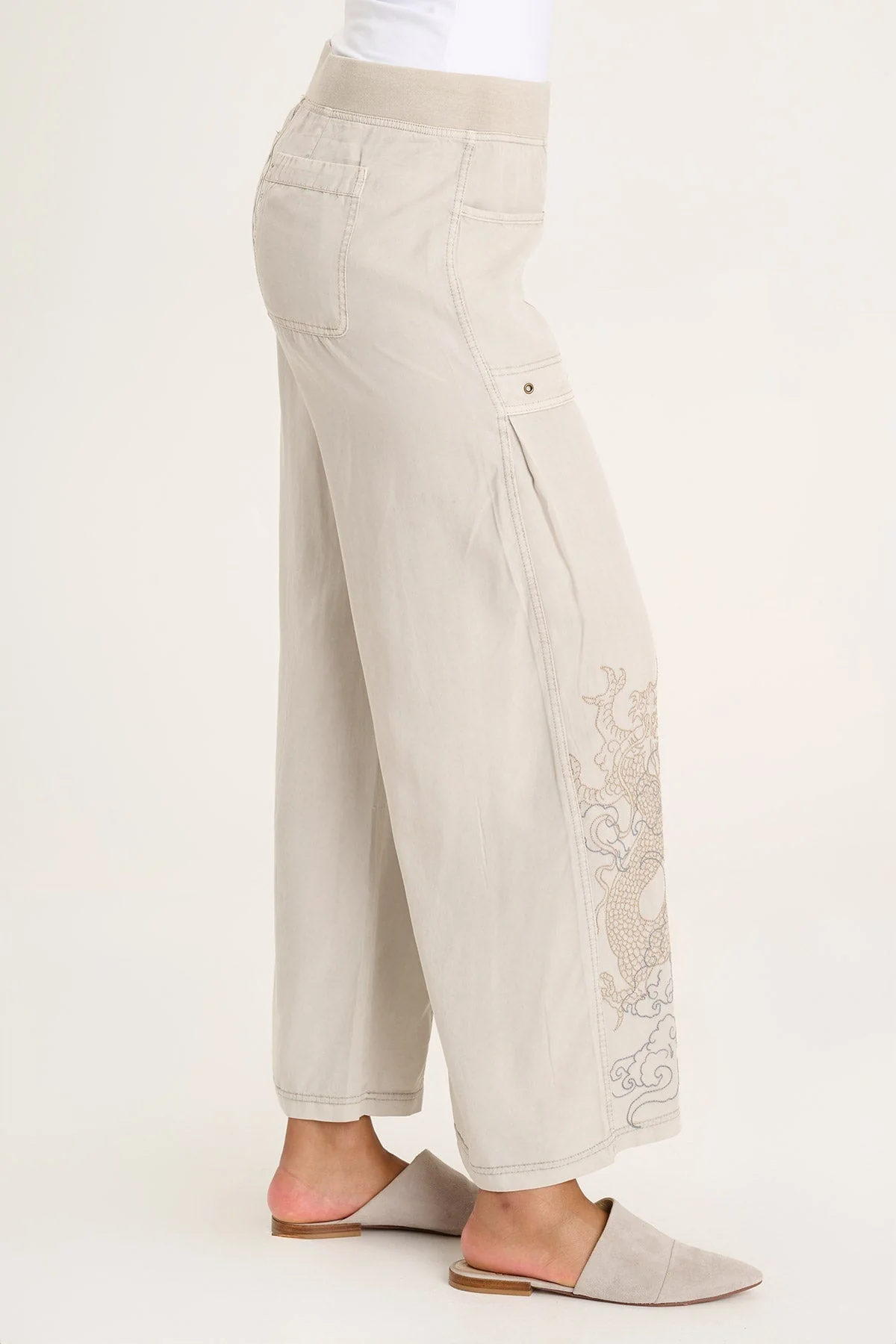 Phedora Twill Embroidered Wide Leg Pant - Puhuasuan