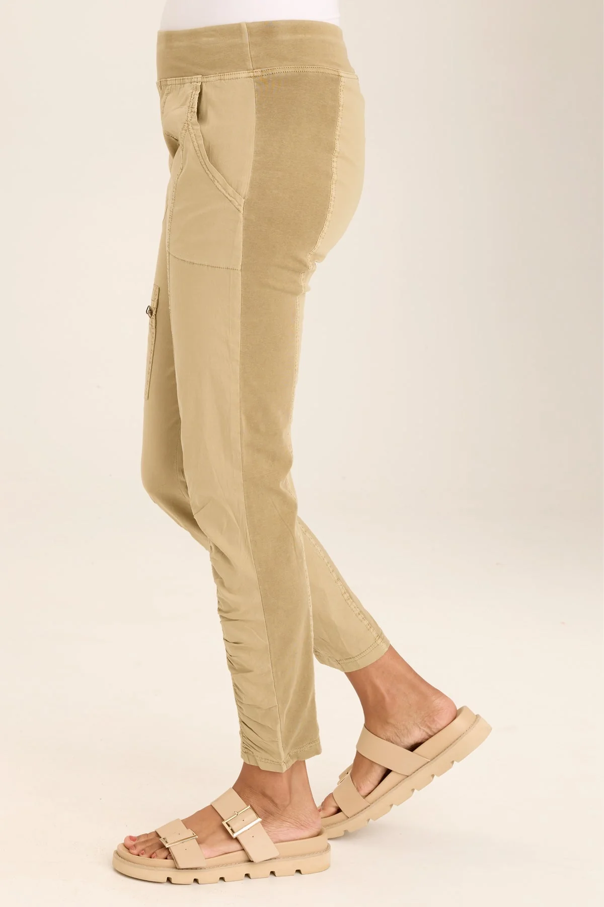 Malanda Zip-Pocket Poplin/Jersey Ruched Legging - Puhuasuan