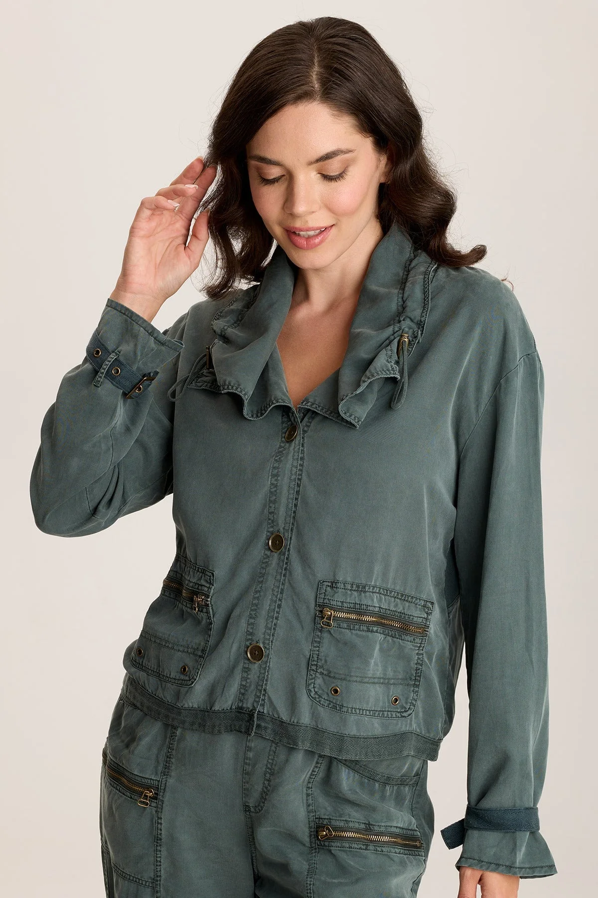 Oziel Twill Utility Jacket with Drawstring Collar - Puhuasuan