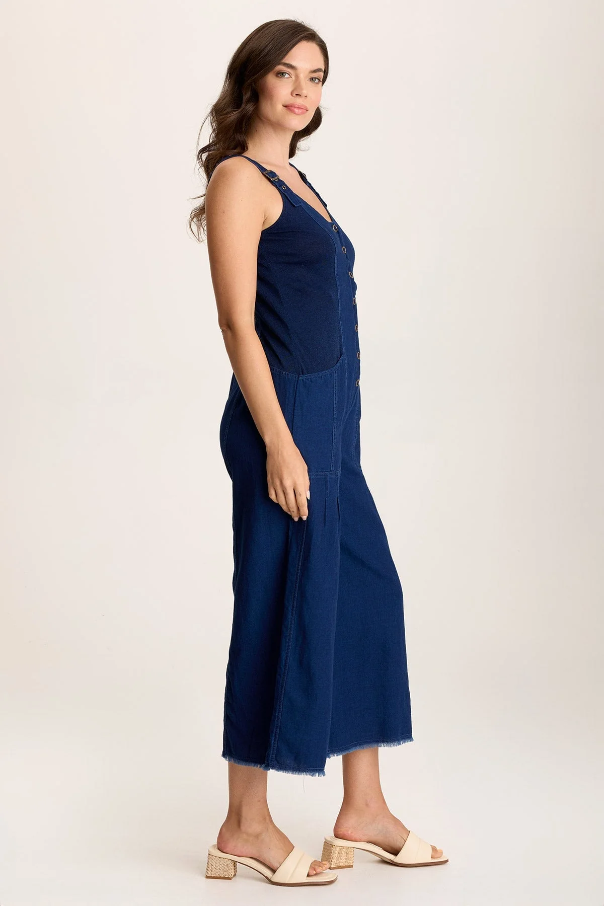 Jalila Mock-Denim Jumpsuit in Indigo Twill - Puhuasuan