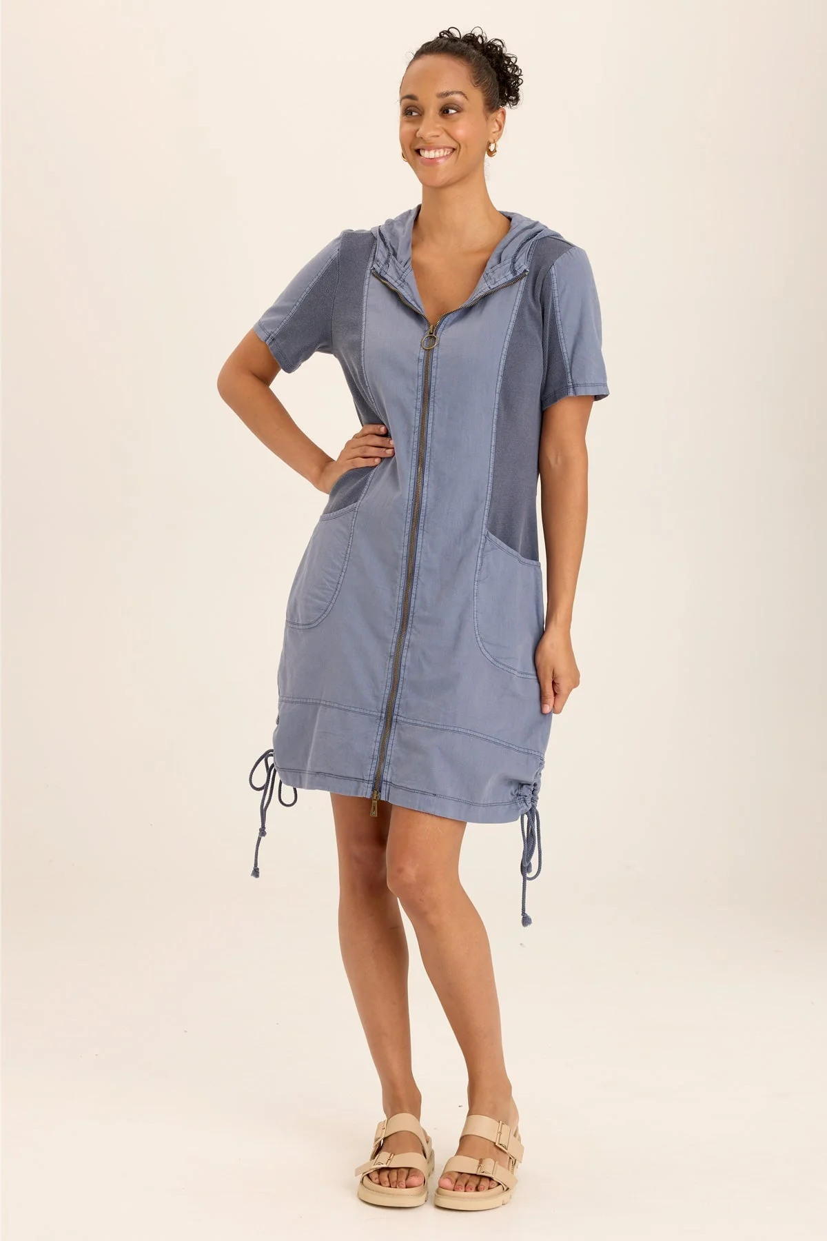 Lenchen Linen/Stretch Hooded Mini Jacket-Dress - Puhuasuan