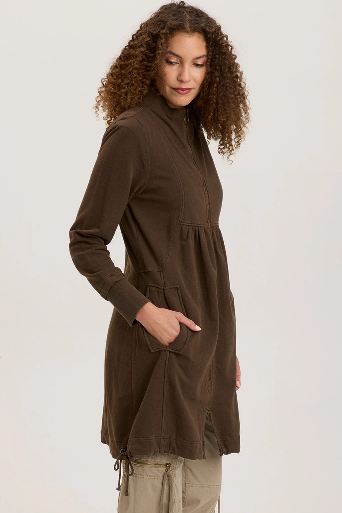 Fleece Funnel-Neck Longcoat - Puhuasuan