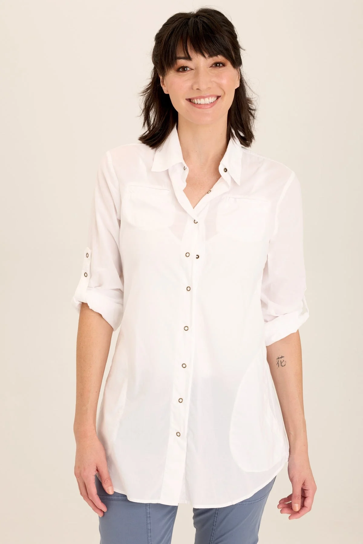 Reporter Soft Voile Button-Down Blouse - Puhuasuan