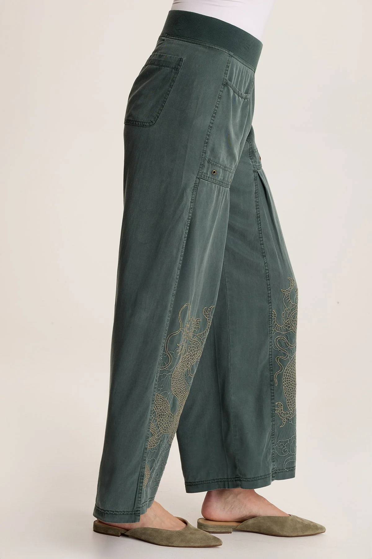Phedora Twill Embroidered Wide Leg Pant - Puhuasuan