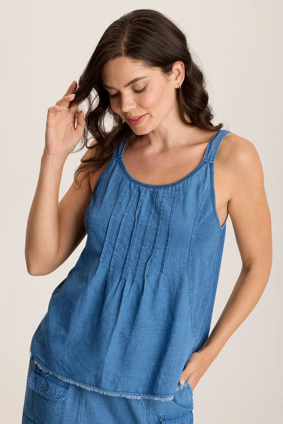 Norelle Flowy Pintuck Mock-Denim Twill Tank - Puhuasuan