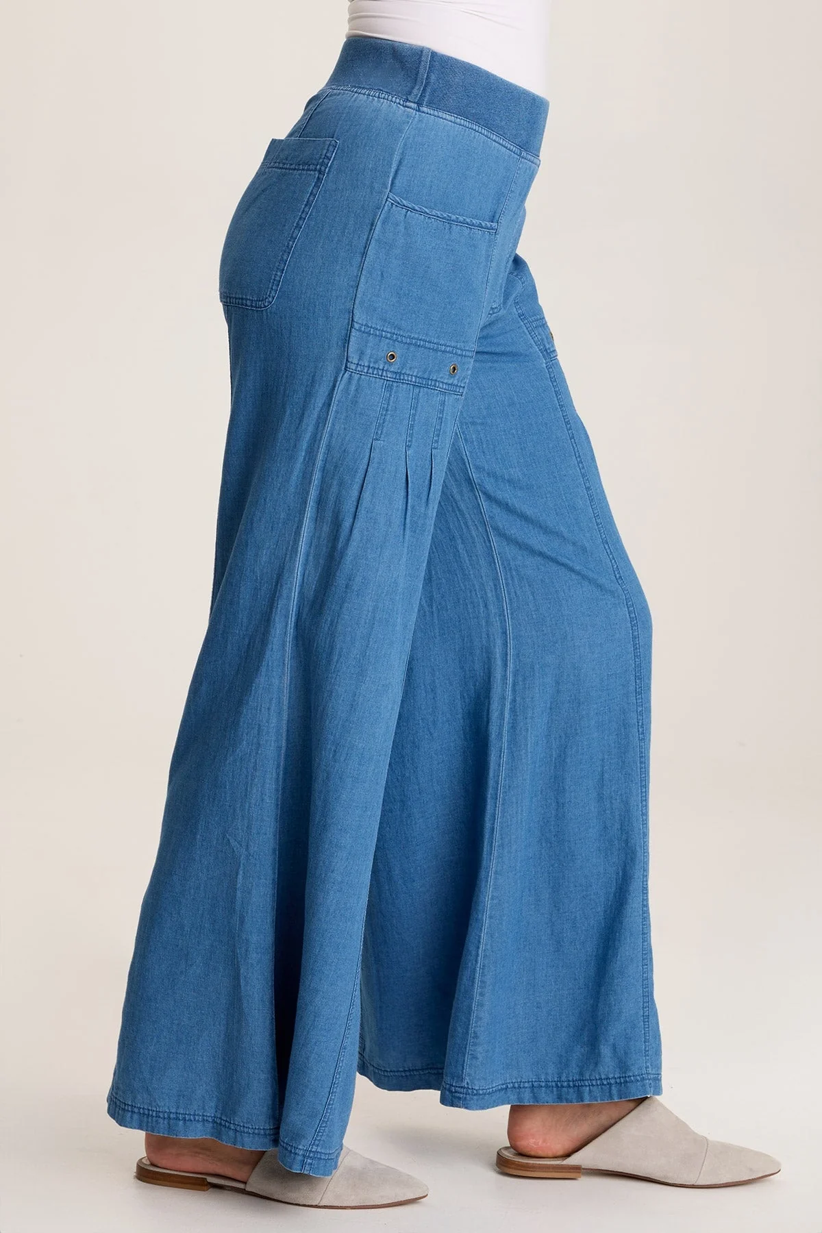 Florentine Mock-Denim Wide-Leg Pant - Puhuasuan