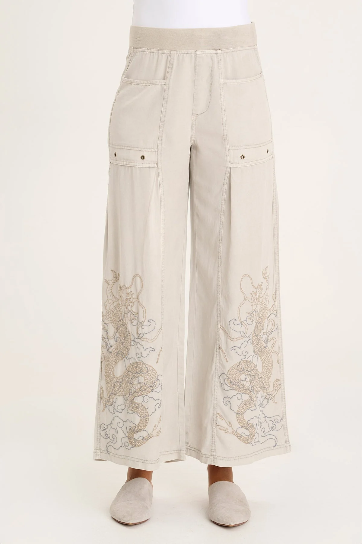Phedora Twill Embroidered Wide Leg Pant - Puhuasuan