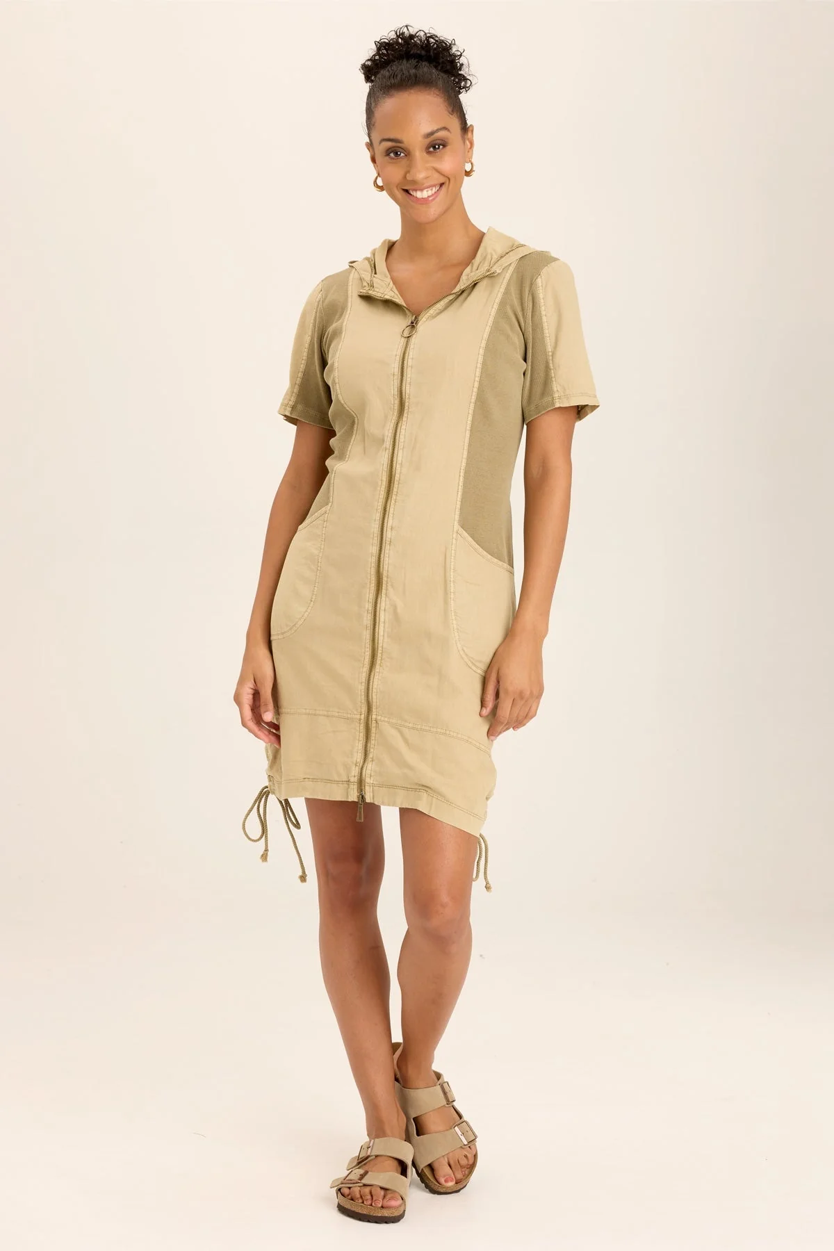 Lenchen Linen/Stretch Hooded Mini Jacket-Dress - Puhuasuan