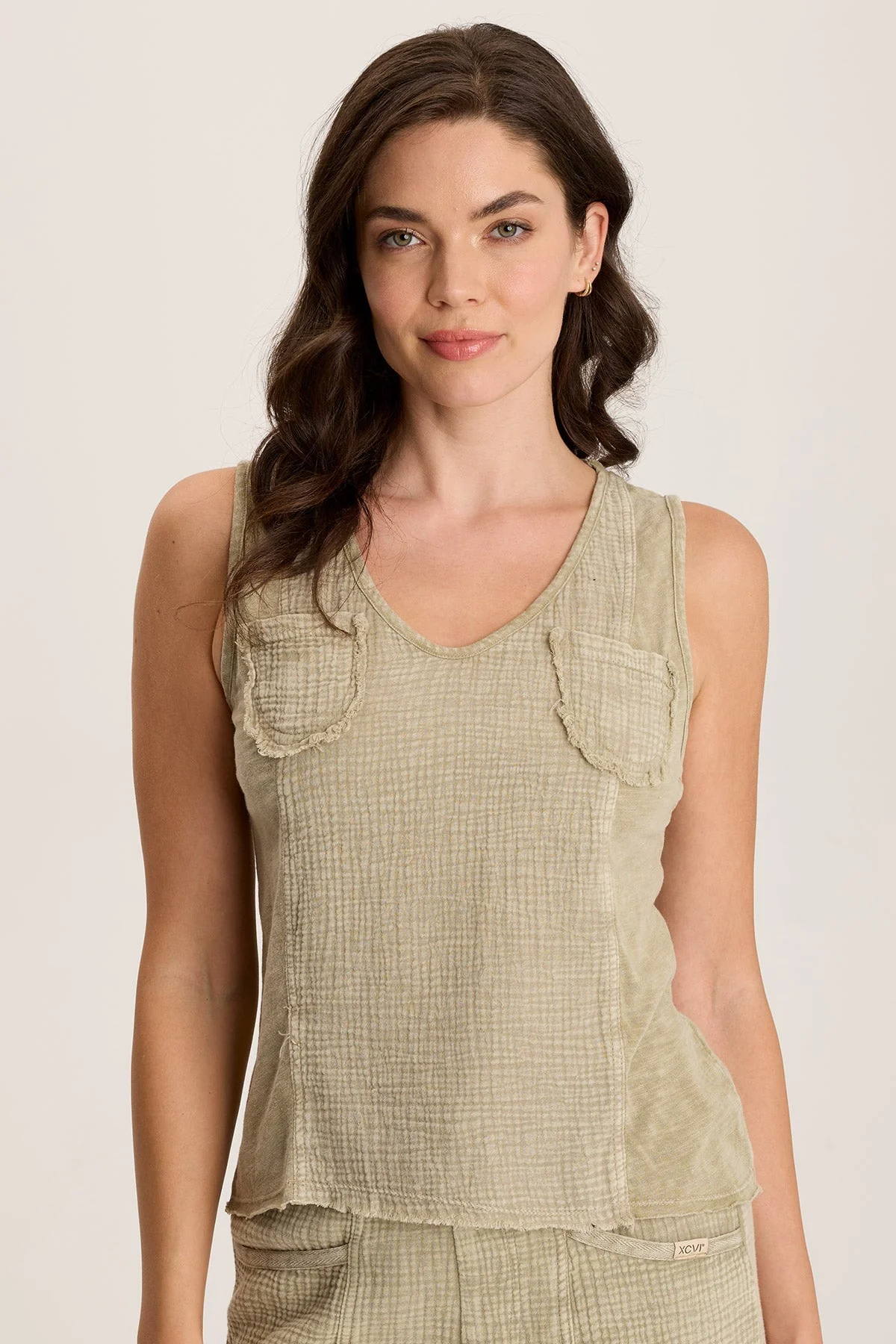 Kirkley Gauze/Jersey V-Neck Tank - Puhuasuan