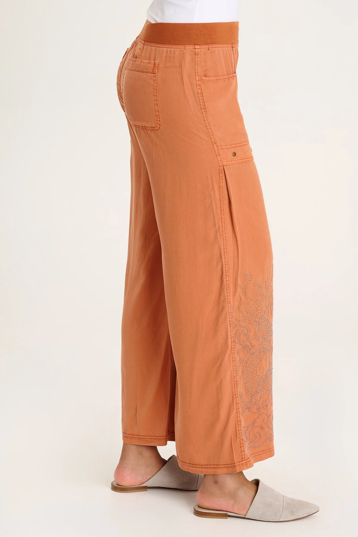 Phedora Twill Embroidered Wide Leg Pant - Puhuasuan