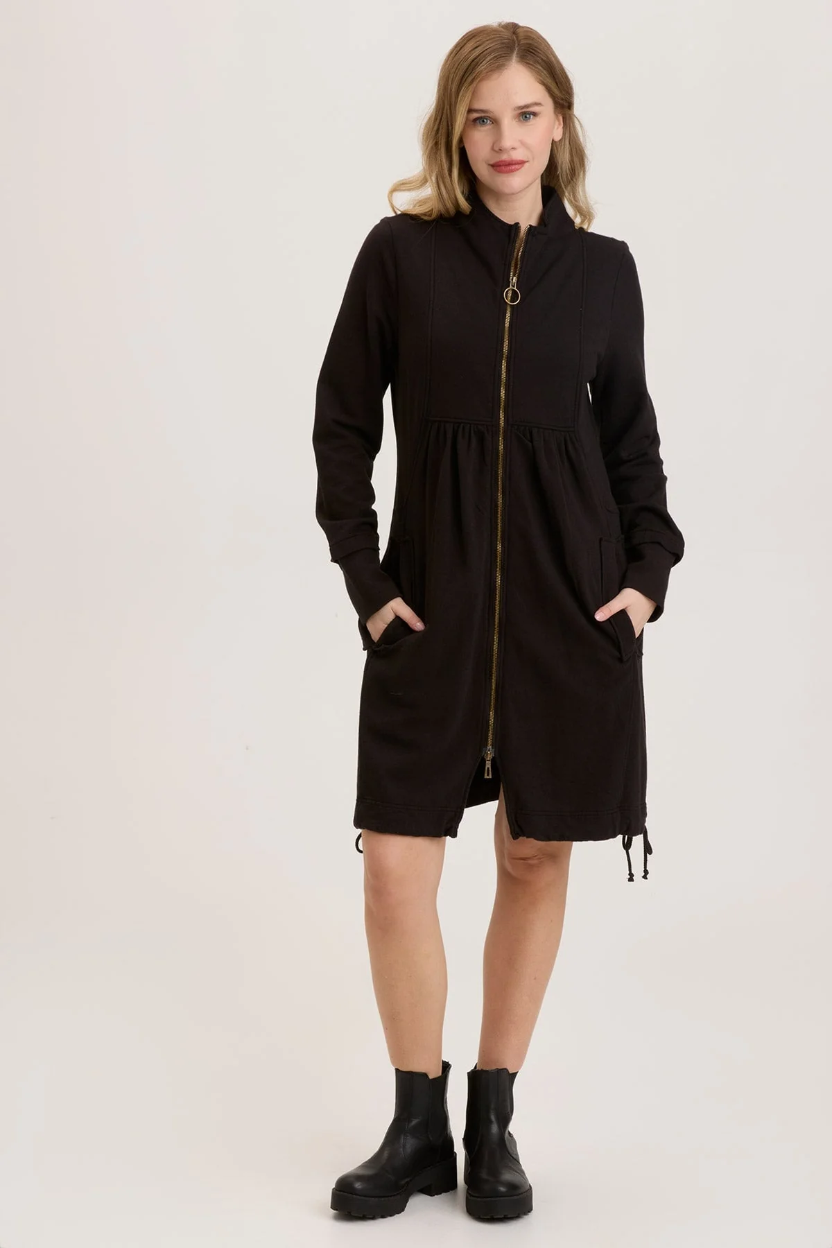 Fleece Funnel-Neck Longcoat - Puhuasuan