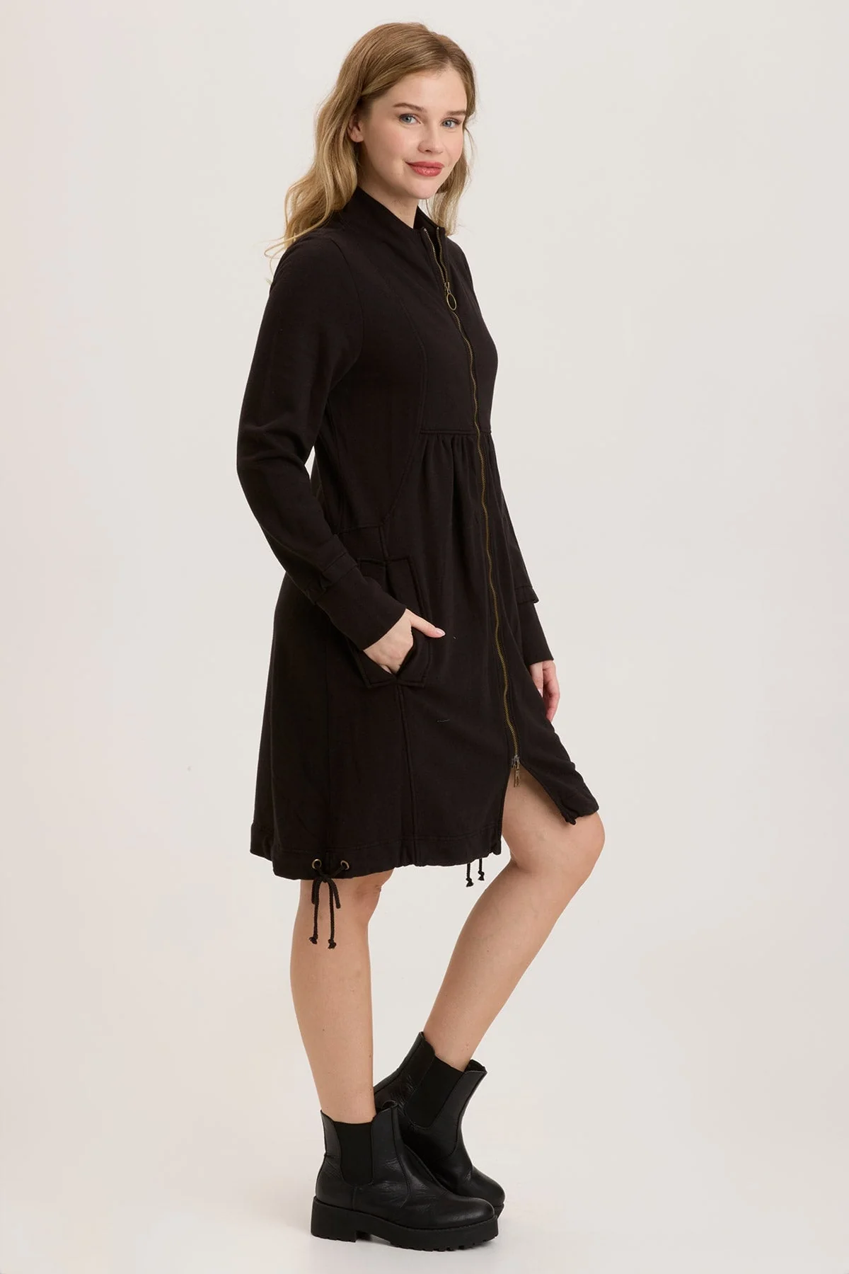 Fleece Funnel-Neck Longcoat - Puhuasuan