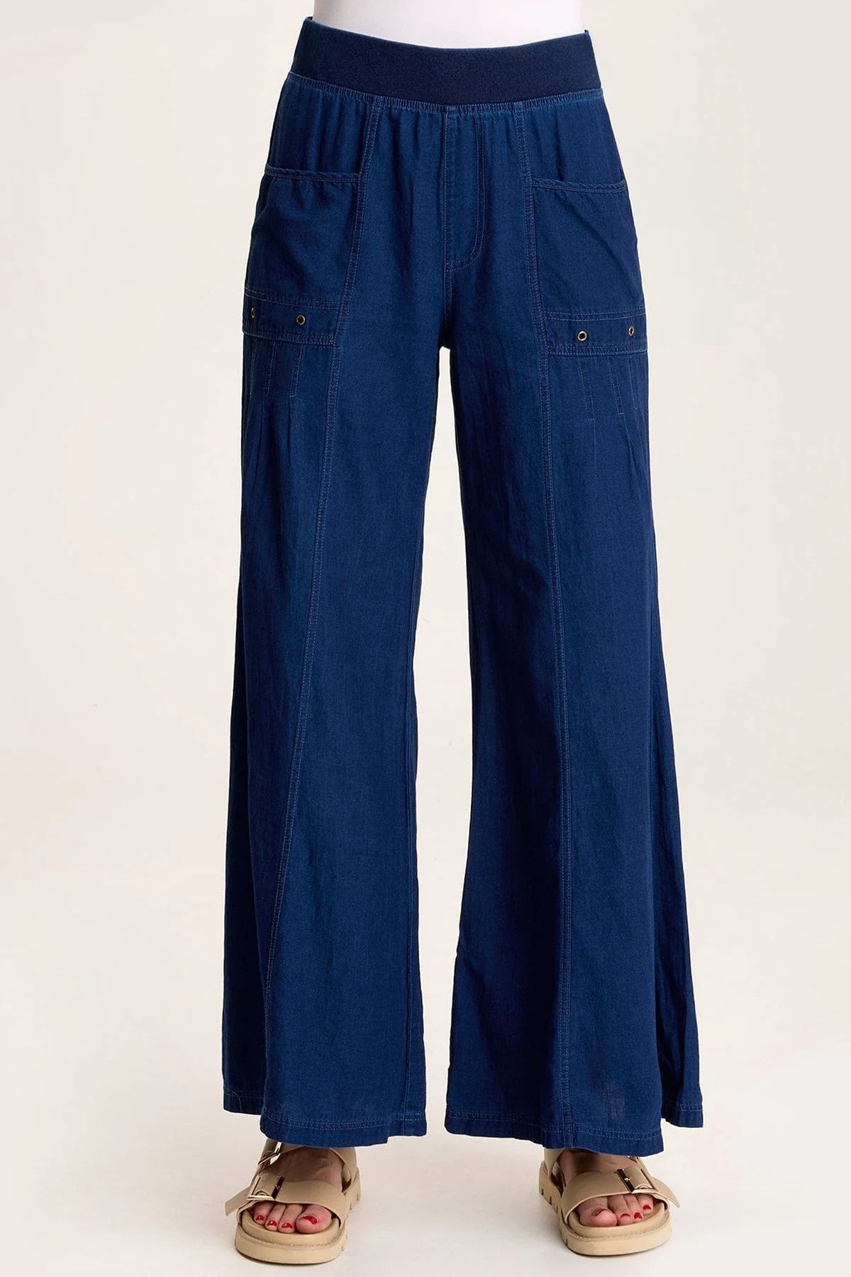 Florentine Mock-Denim Wide-Leg Pant - Puhuasuan