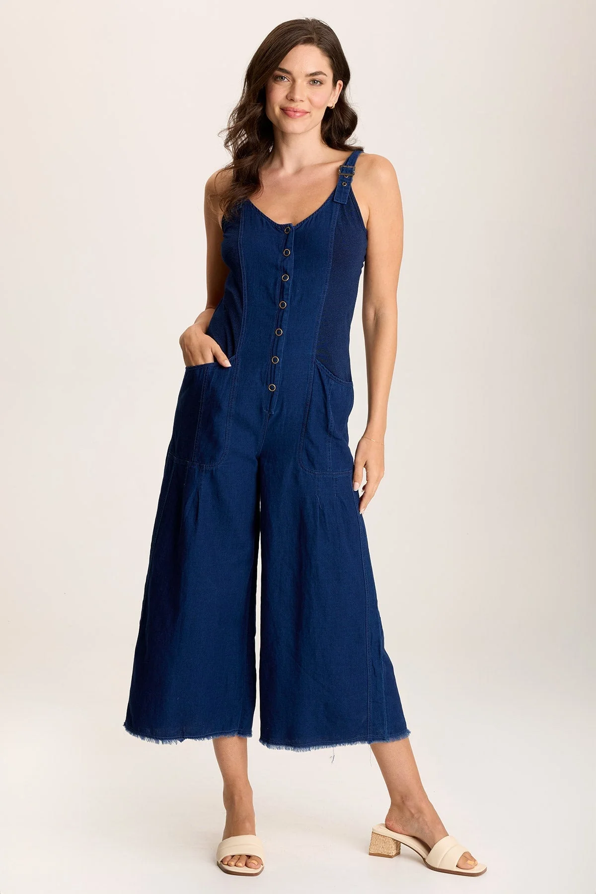 Jalila Mock-Denim Jumpsuit in Indigo Twill - Puhuasuan