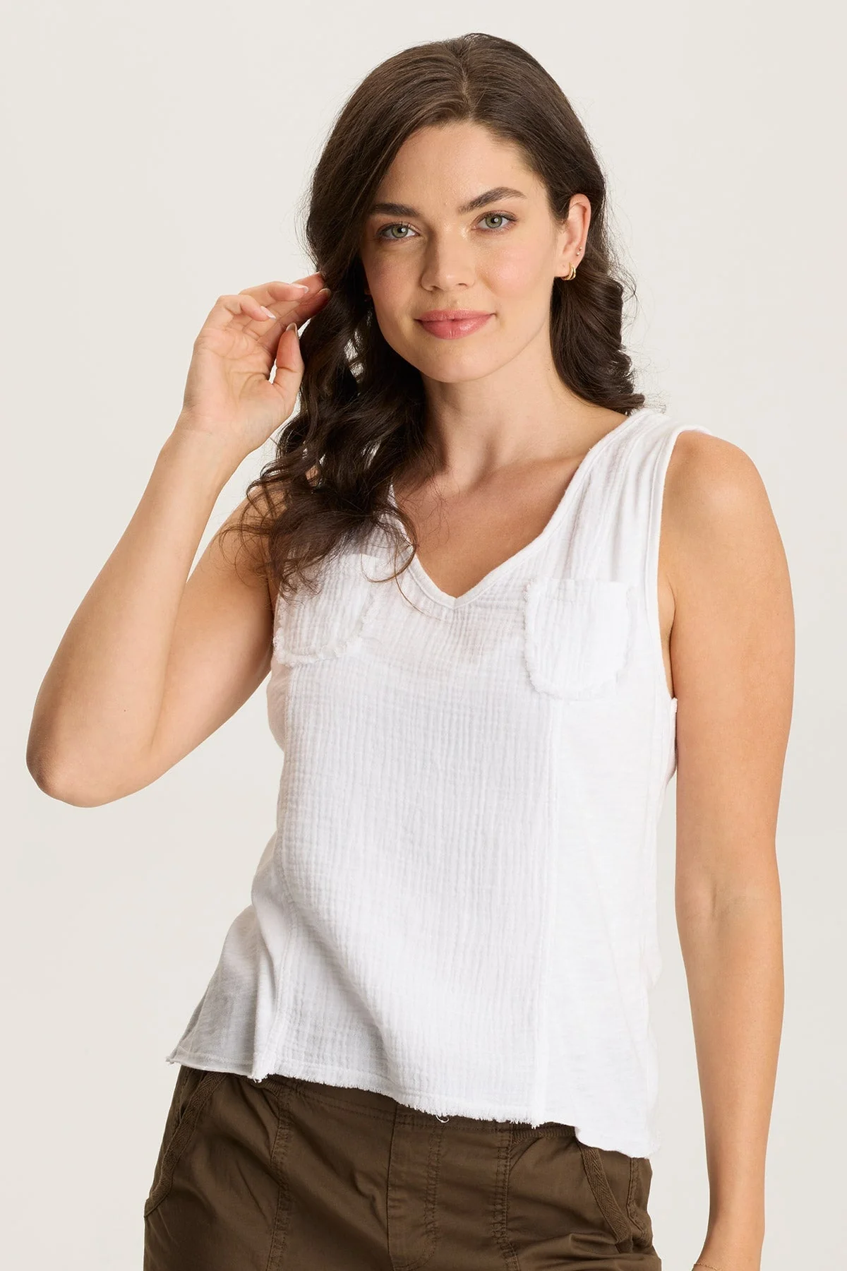 Kirkley Gauze/Jersey V-Neck Tank - Puhuasuan