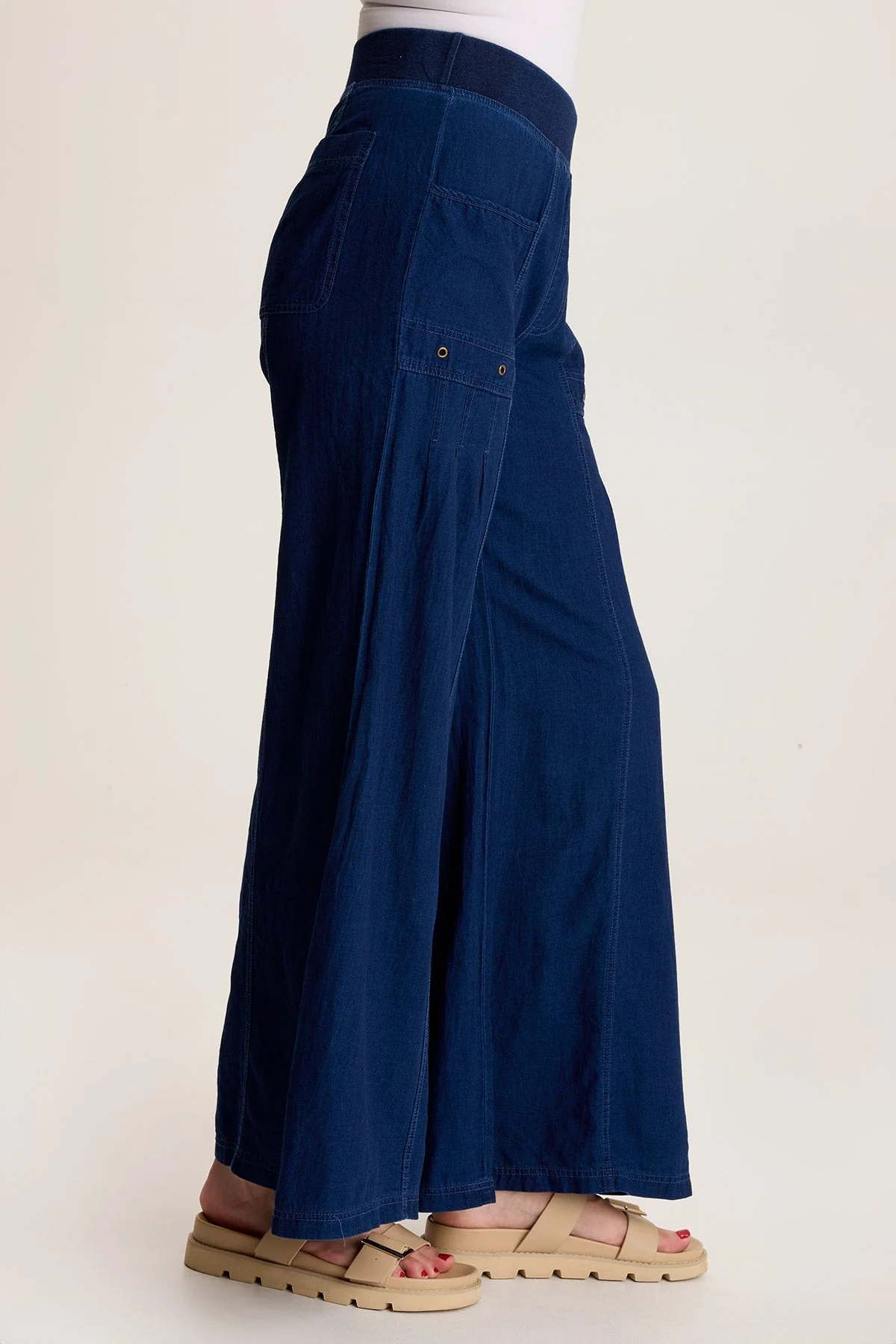 Florentine Mock-Denim Wide-Leg Pant - Puhuasuan