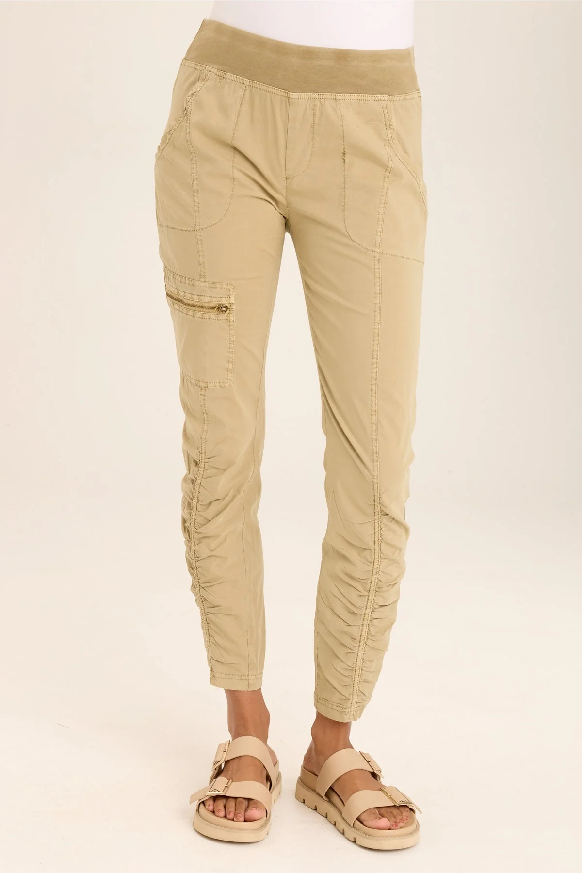 Malanda Zip-Pocket Poplin/Jersey Ruched Legging - Puhuasuan