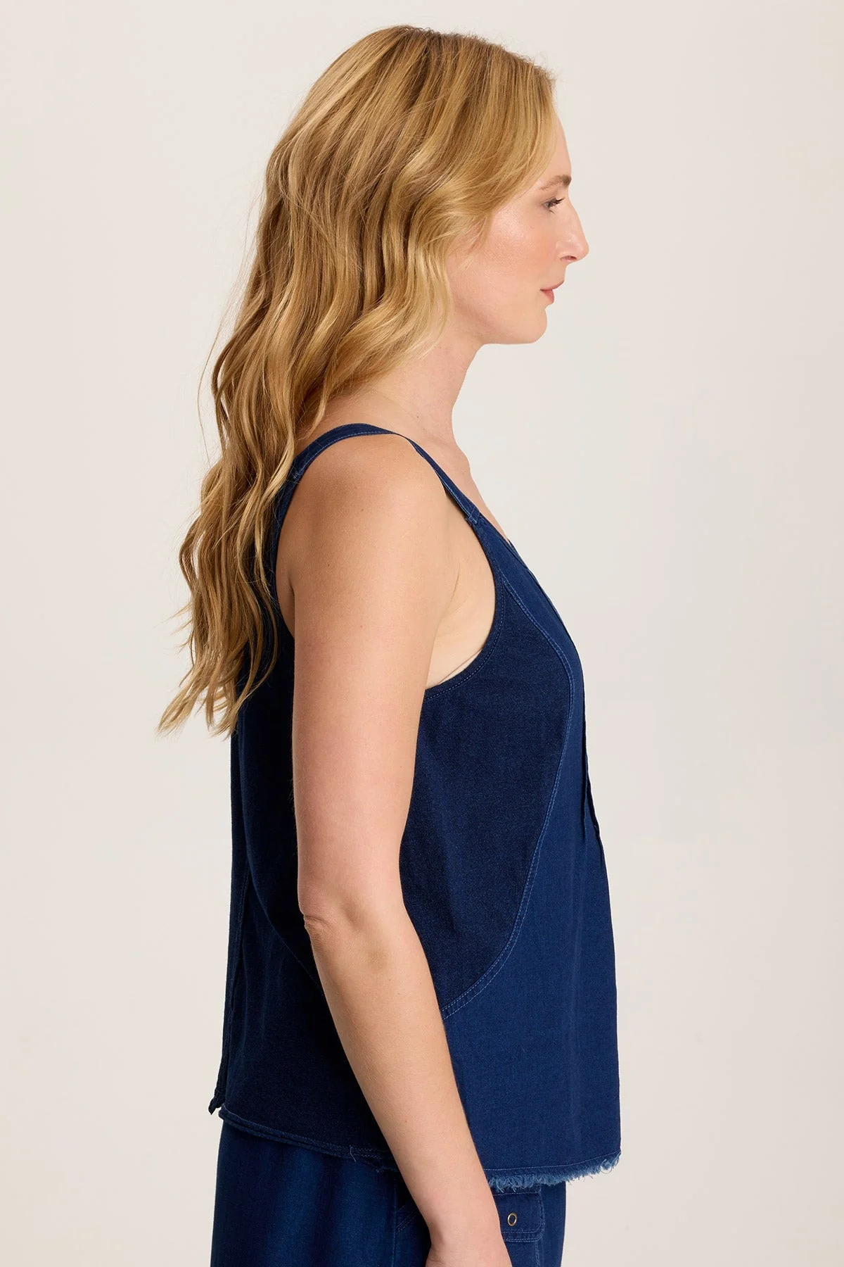 Norelle Flowy Pintuck Mock-Denim Twill Tank - Puhuasuan