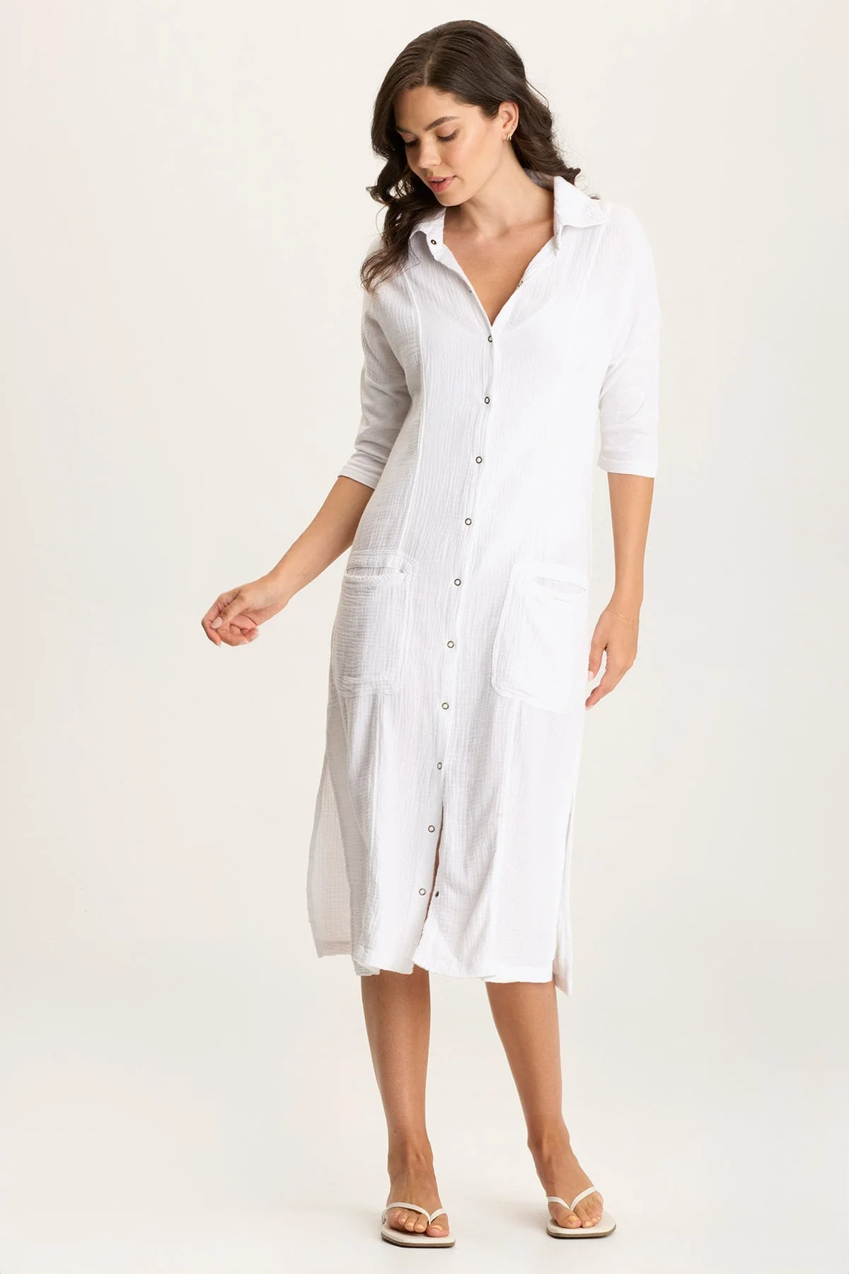 Hogue Gauze Duster Dress with Snap Front - Puhuasuan