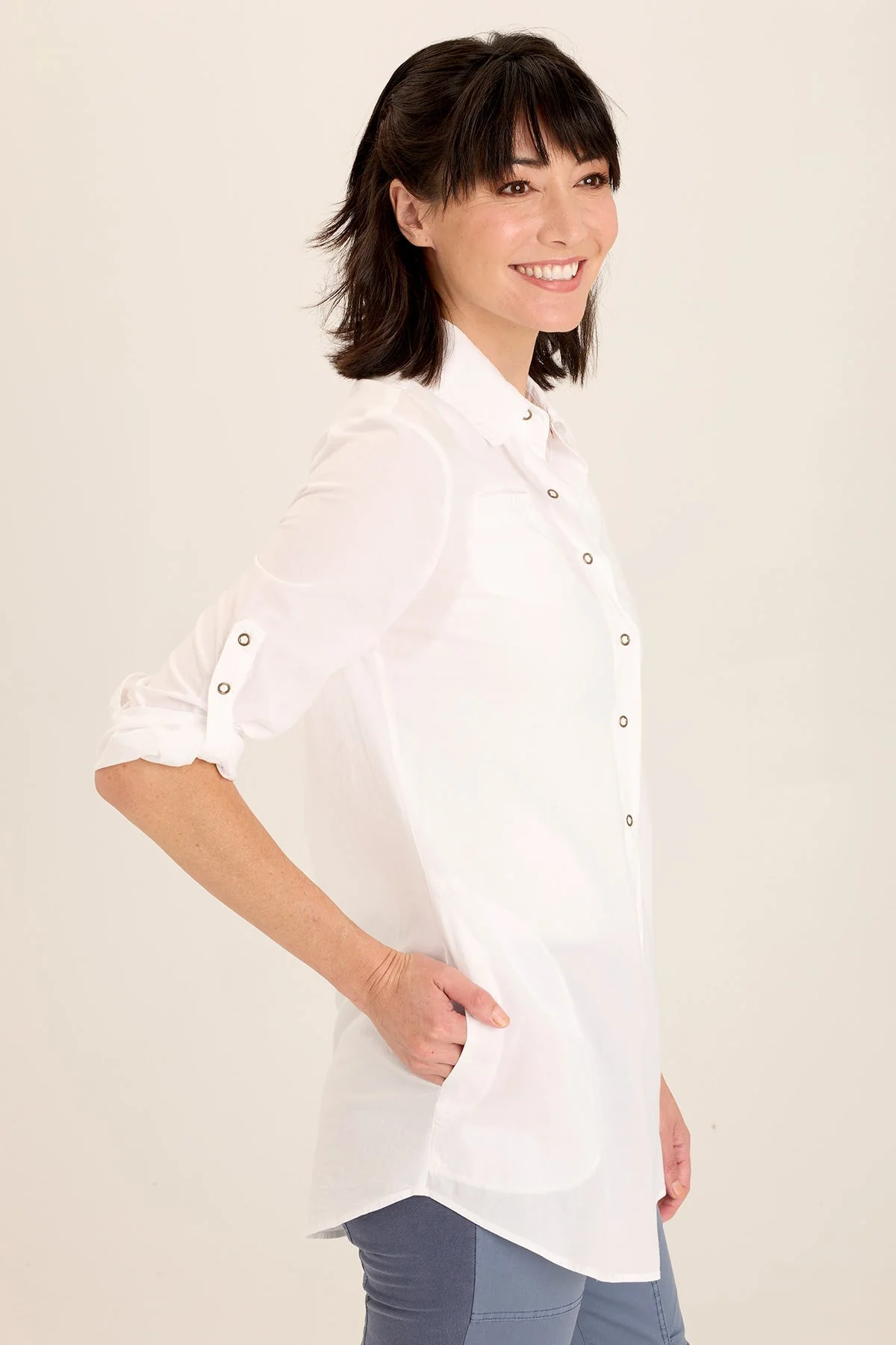 Reporter Soft Voile Button-Down Blouse - Puhuasuan