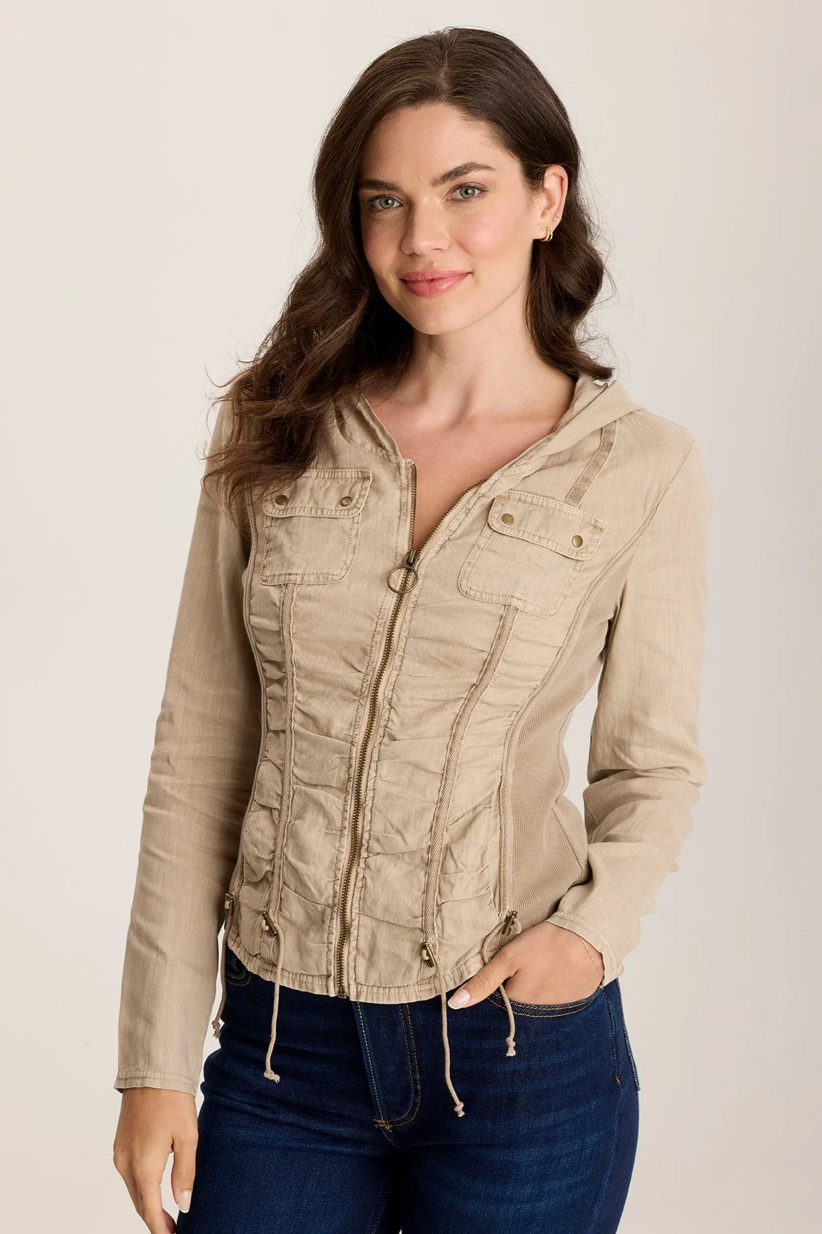 Balvino Linen Ruched Cord Jacket - Puhuasuan