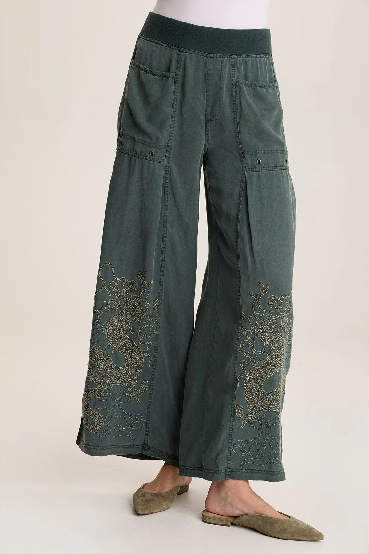 Phedora Twill Embroidered Wide Leg Pant - Puhuasuan