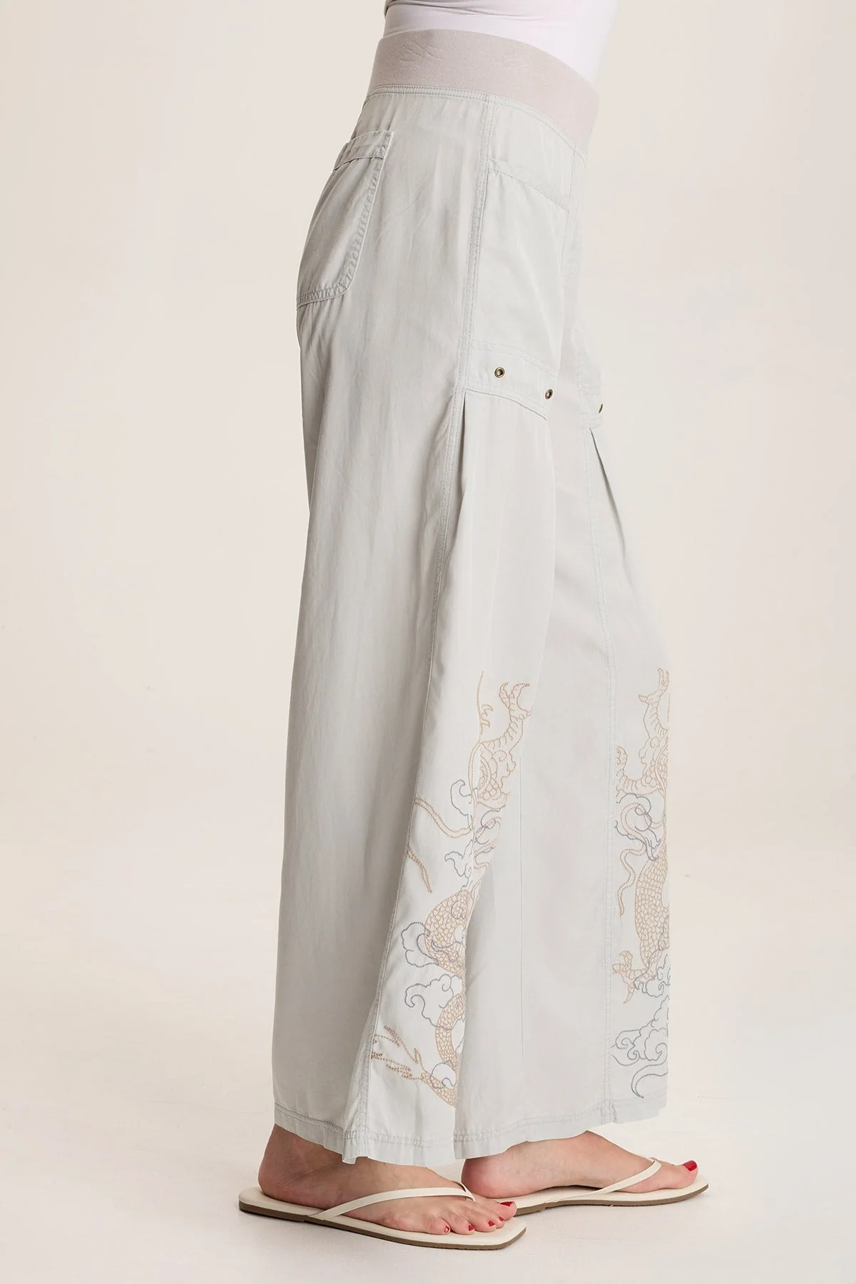 Phedora Twill Embroidered Wide Leg Pant - Puhuasuan